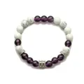Bracciale elastico in turchese bianco naturale e perline viola con dettagli in acciaio - Ametista E Turchese Bianco