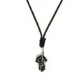 Handmade wire wrapped black obsidian mushroom pendant with brown woven necklace cord - Black Agate