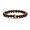 Mahogany obsidian beaded bracelet with a rose gold crown charm and white zircon inlay - Mahogany Obsidian