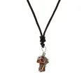 Handcrafted wire-wrapped goldstone mushroom pendant necklace with braided cord strap - Gold Sandstone