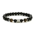 Pulsera para hombre de cuentas de obsidiana negra y ojo de tigre con amuleto plata - Ojo de tigre