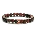 Pink agate stone bracelet with rose gold crown charm and micro-inlaid crystals - Rhodonite