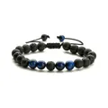 Bracelet tressé ajustable de 8mm en œil de tigre et pierre de lave pour l'énergie - Œil de Tigre Bleu + Pierre de Lave