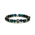 Bracelet en perles de pierre d'œil de tigre naturelle avec breloque croix en inox poli - Acier Malachite Œil de Tigre Bleu