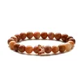 Minimalist agate beaded bracelet with a rose gold micro-pave zircon crown charm - Pink Aventurine