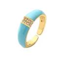 Anillo ajustable de oro de 18K con esmalte azul e incrustaciones de circón - Abierto Ajustable / Azul