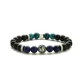 Bracelet perlé avec croix en pierre naturelle oeil de tigre et turquoise sur fond blanc - Acier Lapis-lazuli