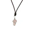 Handmade silver wire wrapped pink crystal mushroom pendant with brown cord - Rose Quartz Silver