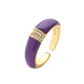 Anillo ajustable bañado en oro de 18K con esmalte morado y detalles de circonita - Abierto Ajustable / Púrpura