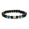 Pulsera de cuentas para hombre con piedras negras pulidas y detalles azules - Jaspe Imperial