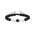 Bracelet tressé en pierre de lave 8mm avec perles en marbre blanc style ajustable - Ensemble Howlite Blanche + Pierre de Lave