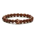 Brown goldstone beaded bracelet featuring a rose gold crown charm with micro-inlays - Gold Sandstone
