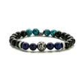 Bracelet en pierres naturelles avec perle croix en argent, oeil de tigre et lave - Acier Pierre à Points Bleus