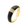 Anillo moderno de oro de 18 quilates con esmalte negro e incrustación de circonita - Abierto Ajustable / Negro
