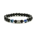 Pulsera de hombre con cuentas de ónix negro, ojo turco azul y amuleto de plata tallada - Ojo