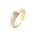 Anillo de oro 18K con esmalte blanco y cristales de circonita en diseño ajustable - Abierto Ajustable / Blanco