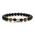 Pulsera para hombre de acero inoxidable con ojo de tigre y cuentas negras - Jaspe Paisaje