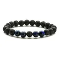 Bracelet d'énergie en pierre de lave noire 8mm et œil de tigre bleu sur fond blanc - Œil de Tigre Bleu + Pierre de Lave