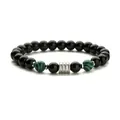 Pulsera de ágata negra para hombre con piedras de malaquita y espaciador de metal plateado - Malaquita