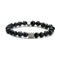 Pulsera minimalista para hombre con cuentas facetadas de piedra azul y ónix negro - Piedra de Arena Azul + Ágata Negra
