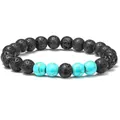 Bracelet ajustable en pierre de lave 8mm avec perles turquoise bleues pour couple - Turquoise Bleue + Pierre de Lave