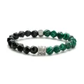 Pulsera para hombre de acero inoxidable con cuentas de ágata negra y ojo de tigre - Malaquita + Ágata Negra