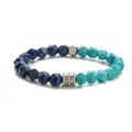 Pulsera de cuentas de lapislázuli y turquesa con piedras talladas y detalles de titanio - Lapislázuli + Turquesa