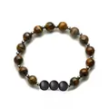 Tiger eye and volcanic stone beaded elastic bracelet with silver spacers on white background - Tiger Eye & Black Lava Stone