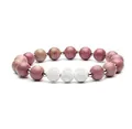 Natural pink crystal and white volcanic stone beaded stretch bracelet for women - Rhodonite & White Lava Stone