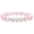 Elastic beaded bracelet with pink quartz-style beads and white volcanic lava stones - Rose Quartz & White Lava Stone