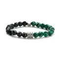 Pulsera de cuentas de piedra de oro azul y malaquita verde con dijes de acero facetado - Malaquita Verde + Piedra de Arena Azul