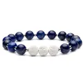 Lapis lazuli and white lava stone beaded stretch bracelet with silver spacers for couples - Lapis Lazuli & White Lava Stone
