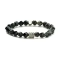 Pulsera de cuentas facetadas de mármol negro con espaciadores de acero de titanio estilo - Labradorita + Ágata Negra