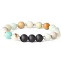 Beaded bracelet with black lava stone and colorful natural gemstones with silver spacers - Amazonite & Black Lava Stone