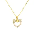 Collar de corazón dorado con alas de lazo, circonitas brillantes y perlas blancas finas - Corazón con Lazo Dorado