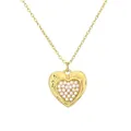 Collana con pendente a cuore dorato texture lava con perle bianche e catena a O - Cuore stropicciato d'oro