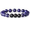 Lapis lazuli and black lava stone beaded bracelet with metallic silver spacer beads - Lapis Lazuli & Black Lava Stone