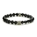 Pulsera minimalista de cuentas facetadas de ágata negra y piedra arenisca azul y metal - Ágata negra
