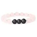 Handmade stretch bracelet with natural pink quartz beads and black volcanic lava stones - Rose Quartz & Black Lava Stone