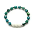 Tiger eye and lava stone elastic bracelet with turquoise beads and silver metal spacers - Phoenix Stone & White Lava Stone