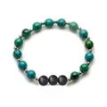Blue phoenix stone beaded bracelet with black lava rocks and silver metal spacers - Phoenix Stone & Black Lava Stone