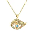 Golden Evil Eye necklace with colorful cubic zirconia stones and eyelash design details - Style 1723-Colorful Zirconia / Gold