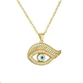 Gold evil eye necklace with colorful crystals and blue enamel on white background - Style 1723-White Zirconia / Gold