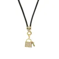 Braided black cord necklace featuring gold-plated pave lock and heart key pendants - Lock and Key Pendant