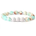 Lava rock and tiger eye beaded stretch bracelet with turquoise and silver accents - Shoushan Stone & White Lava Stone