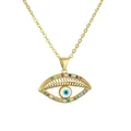 Golden evil eye pendant necklace with colorful cubic zirconia stones and gold chain - Style 1729-Colorful Zirconia / Gold