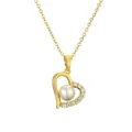 Elegante goldene Herz-Halskette mit weißer Perle und funkelnden Zirkonia-Steinen - Perle