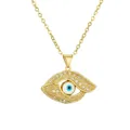 Gold Evil Eye pendant necklace with blue enamel pupil and pave white zircon settings - Style 1728-White Zirconia / Gold