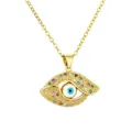 Golden Evil Eye necklace featuring colorful crystals and vibrant multi-colored rhinestones - Style 1728-Colorful Zirconia / Gold