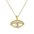 Golden Evil Eye necklace with colorful crystals and bohemian protective pendant - Style 1729-White Zirconia / Gold